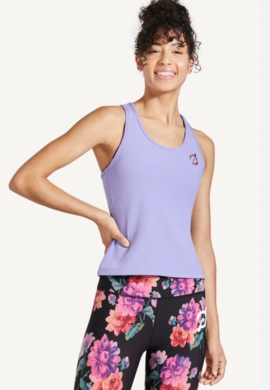 Peloton Cadent Racerback Workout Tank Top Periwinkle Purple Floral Logo Size S